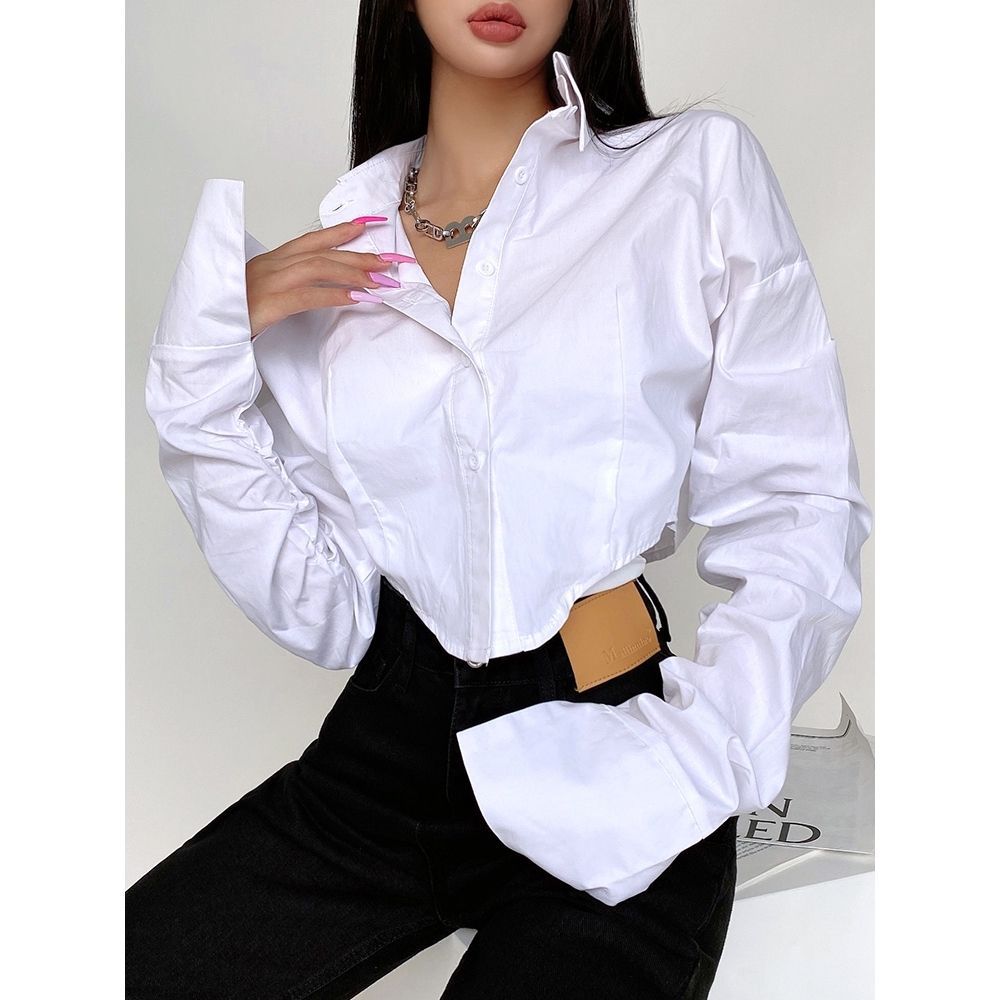 Kurzbluse für Damen mit modischem Design, Nischenkragen und langen Ärmeln