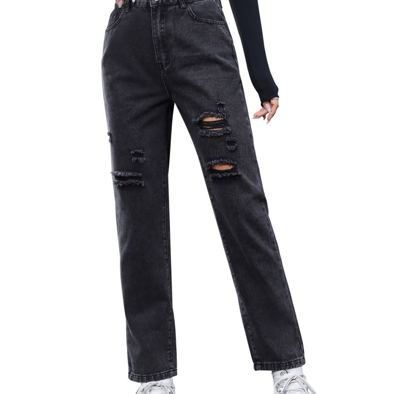 Locker sitzende Denim-Polyester-Hose