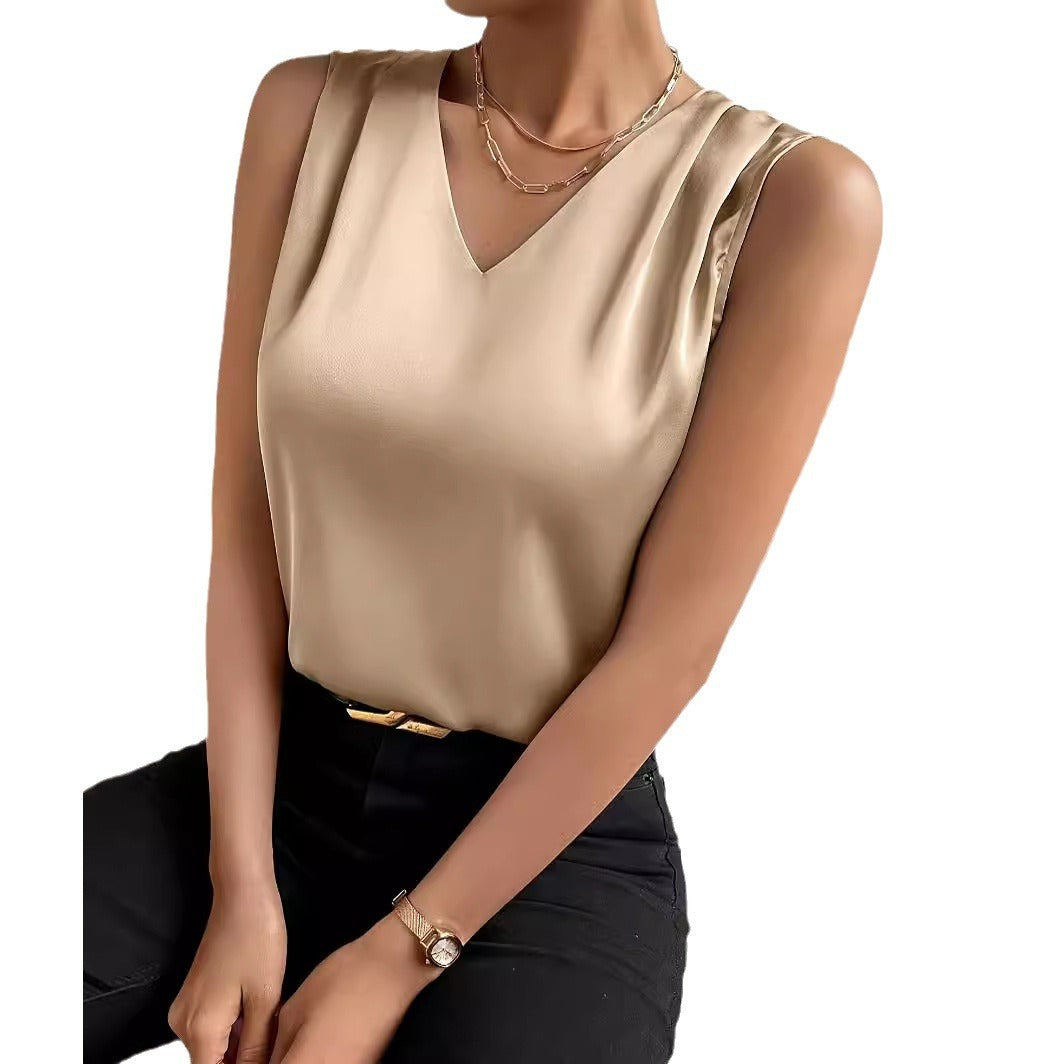 Damen Satin Temperament Pendler Weste Unterteilungsoberteil