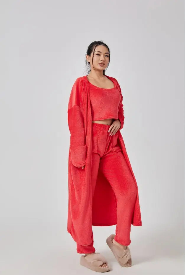 Gemütliches Schlafanzug-Set: 3-teiliges Lounge-Set für Damen, süße Loungewear für kalte Wintertage