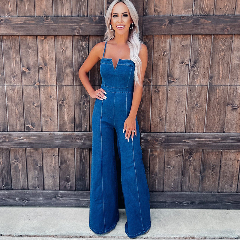Denim Overall Damen Träger Top Hohe Taille