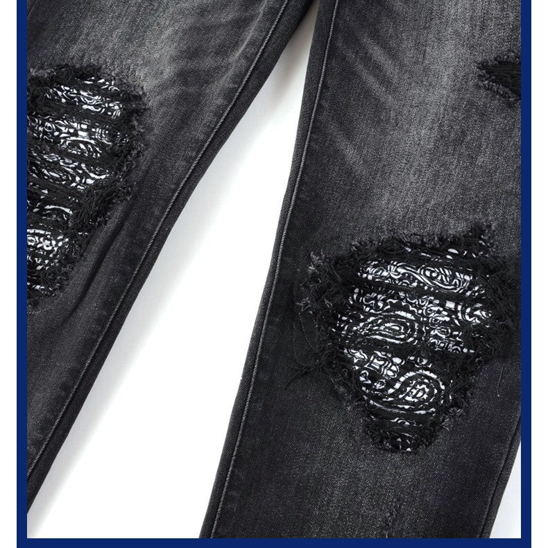 Herren Falten-Cashewblumen-Jeans