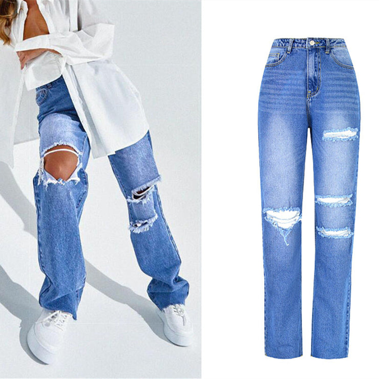 Damen-Hose mit geradem Bein aus Baumwoll-Denimstoff