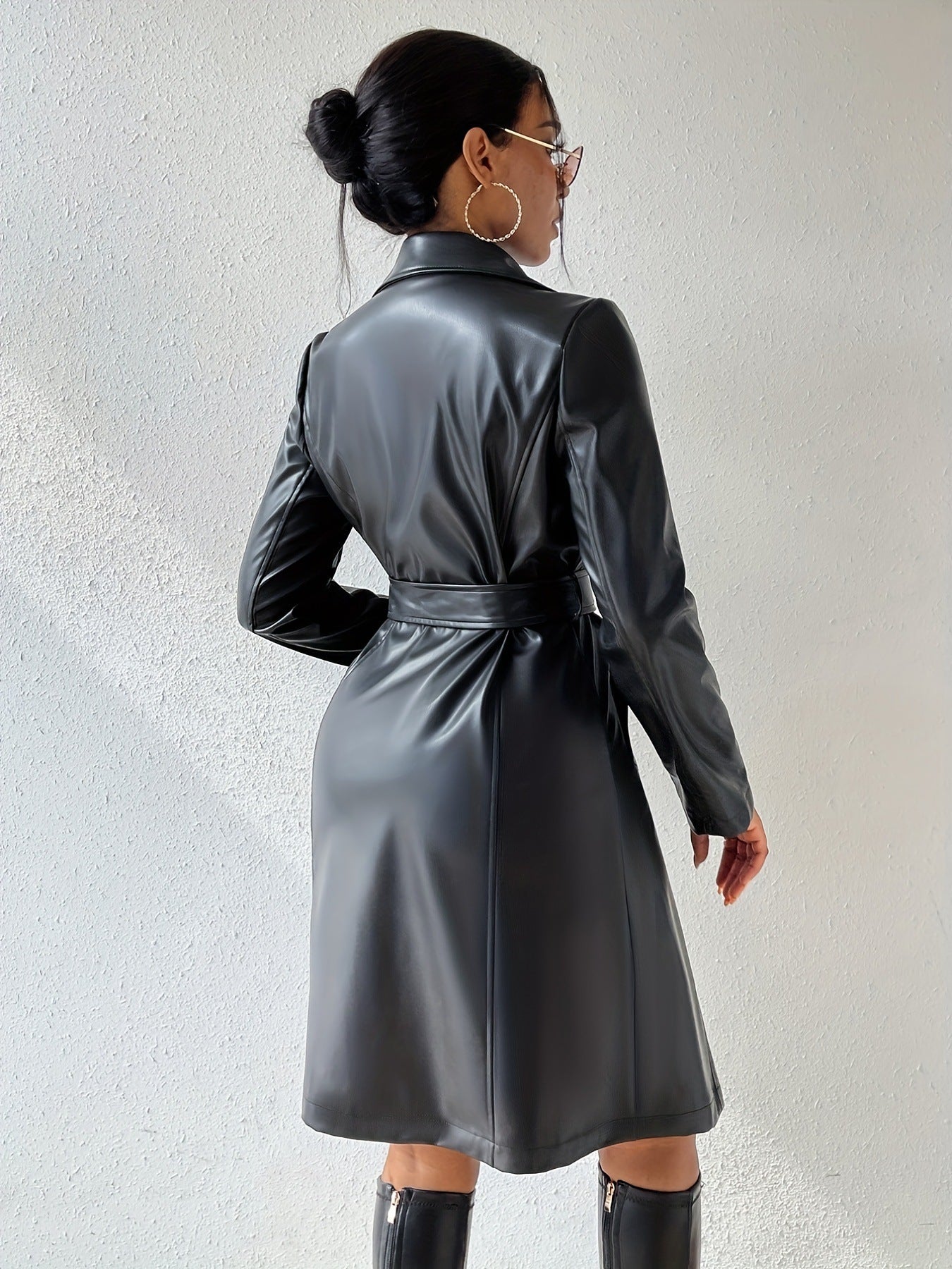 Damen Langärmliger PU-Trenchcoat mit schlanker Passform
