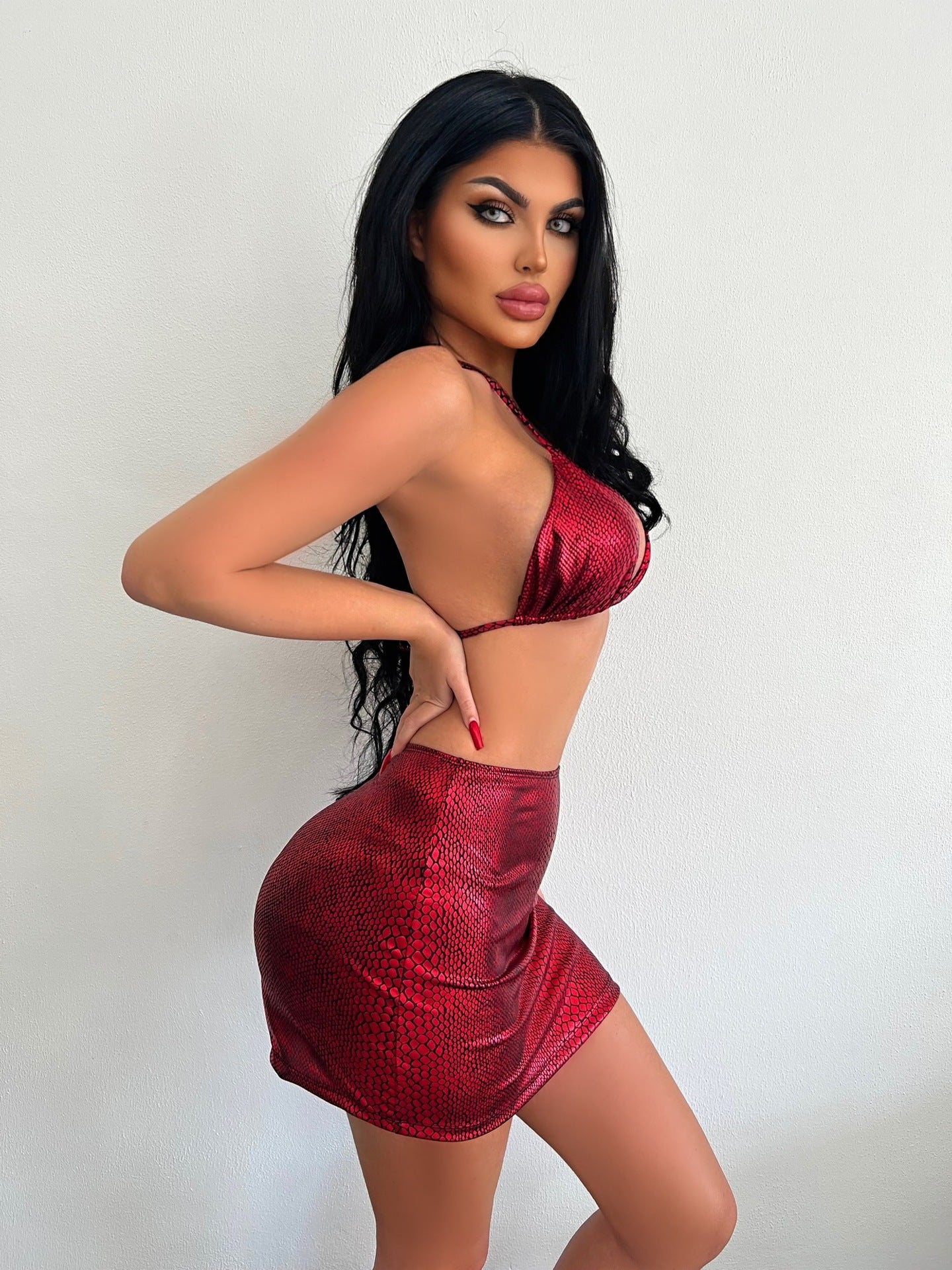Schlangenmuster-Bikini-Set mit Cover-Up-Rock für Damen