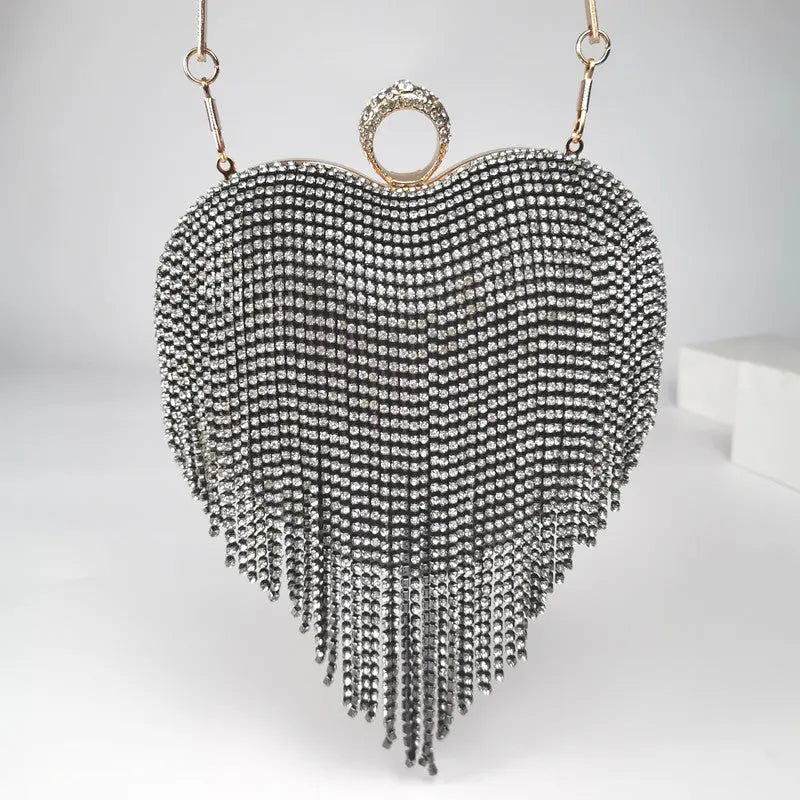 Damen Handtasche mit Quasten, Intarsien und Diamantverzierung