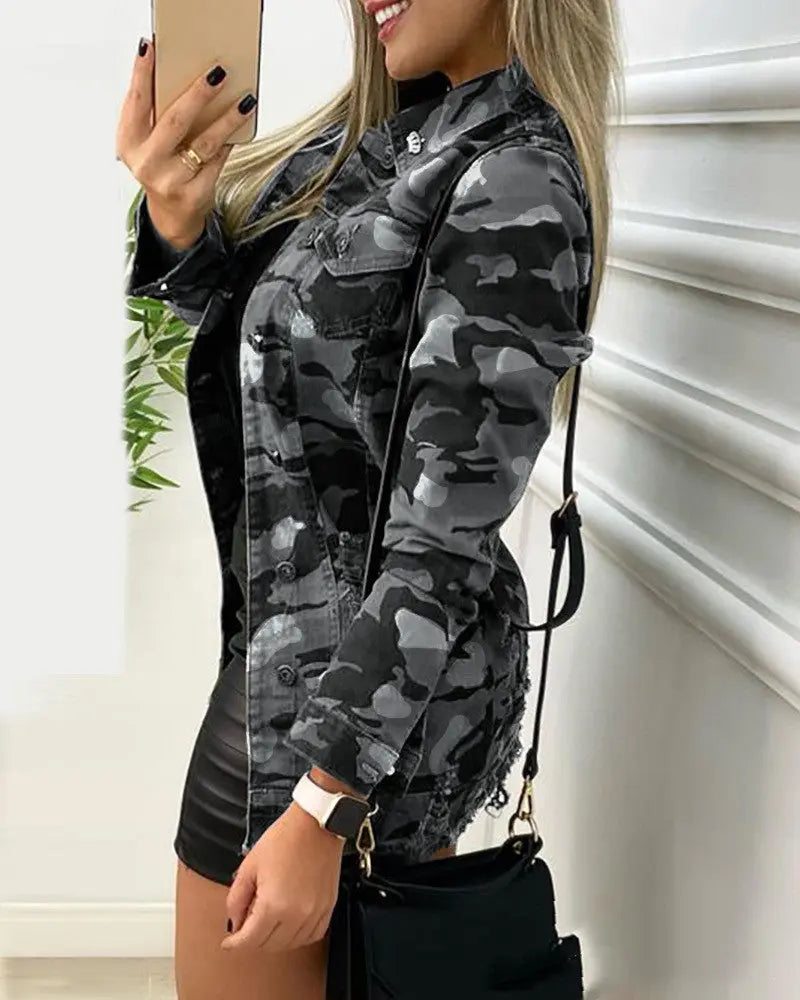 Damen-Camouflage-Freizeitjacke in Unifarben