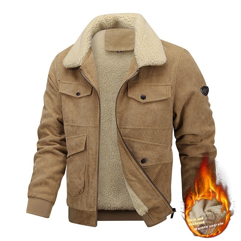 Warme Winter-Fleece-Jacke mit Revers und Taschen für Herren
