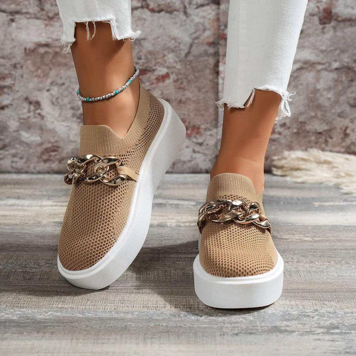 Ketten-Flachschuhe für Damen - Atmungsaktive Mesh-Schuhe
