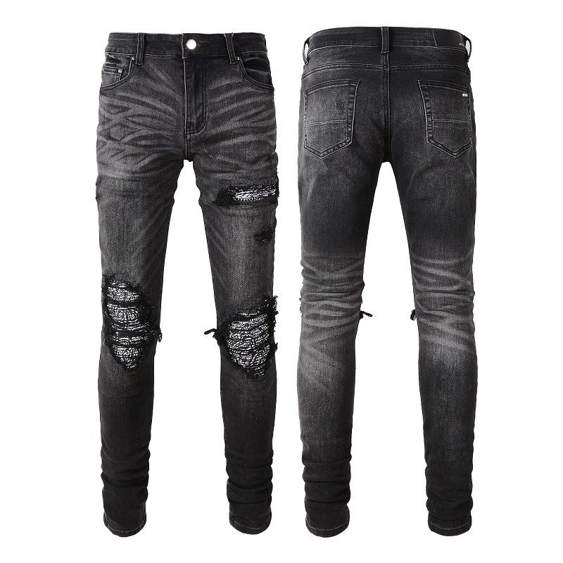Herren Falten-Cashewblumen-Jeans