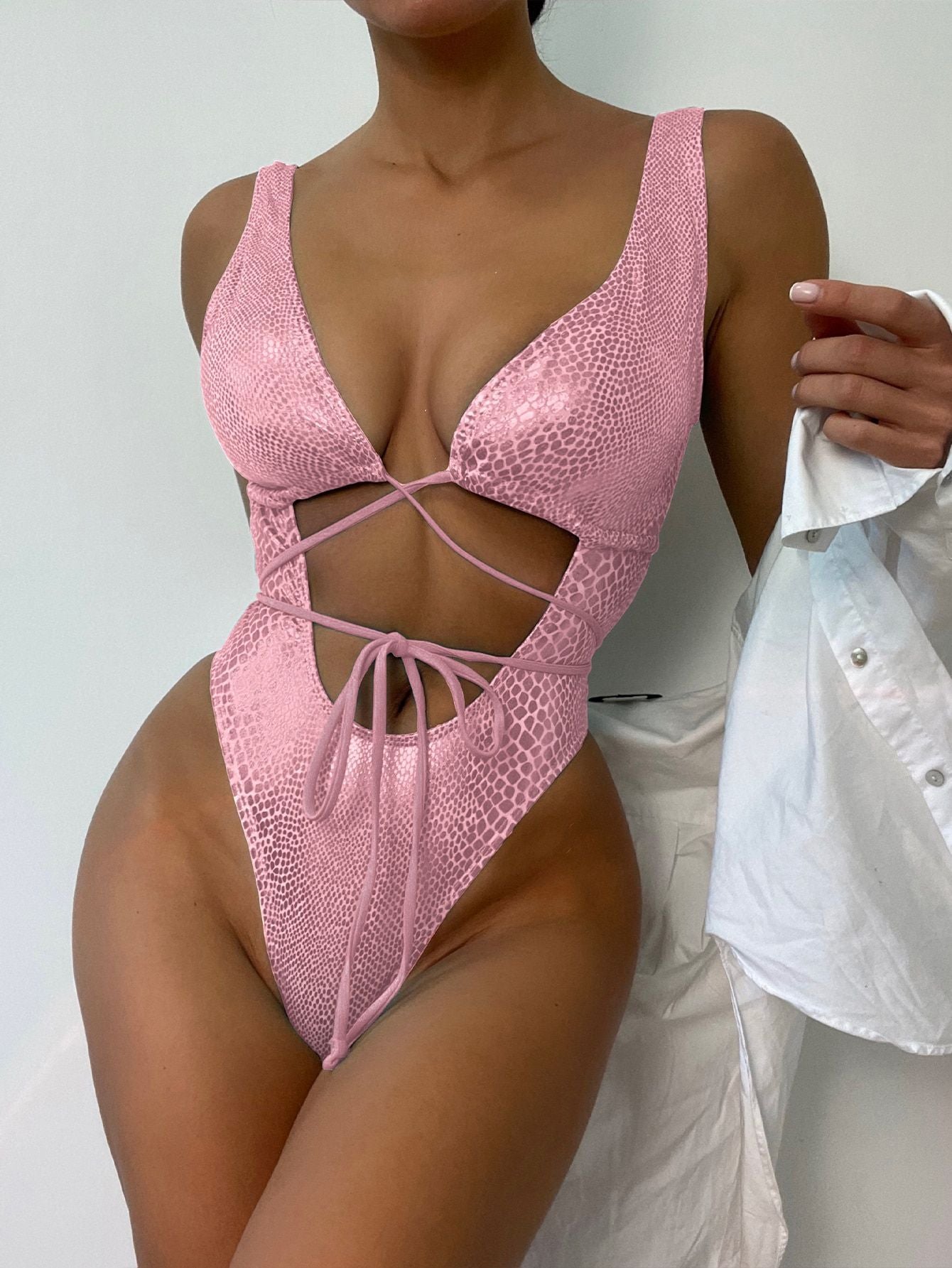 Bikini-Einteiler mit Schnürung - Damen Badeanzug mit Trägern