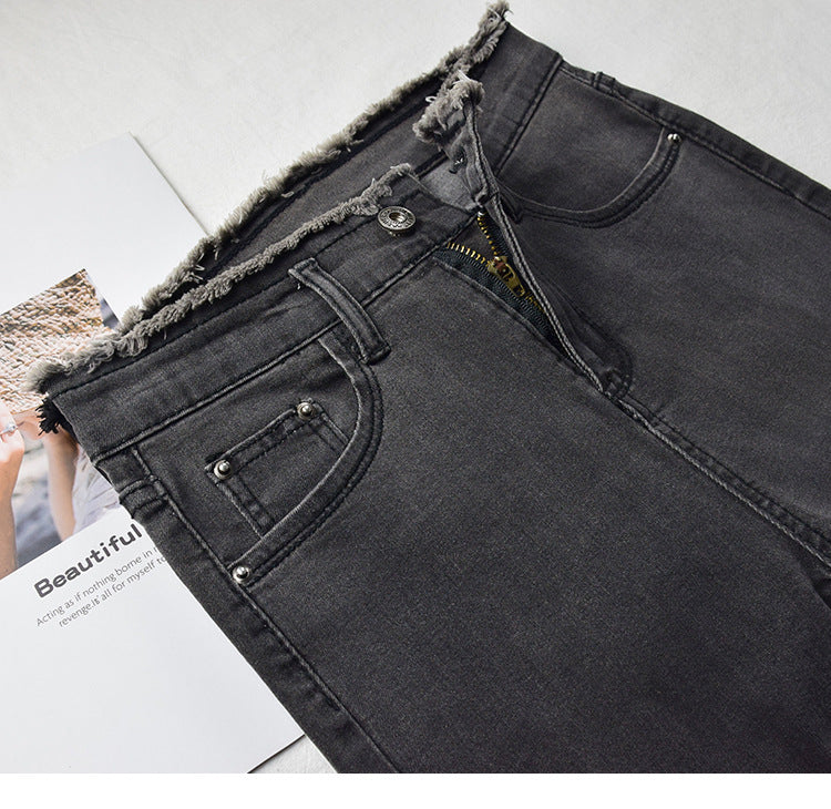 Damen High-Rise Jeans mit neun-Punkte-Länge