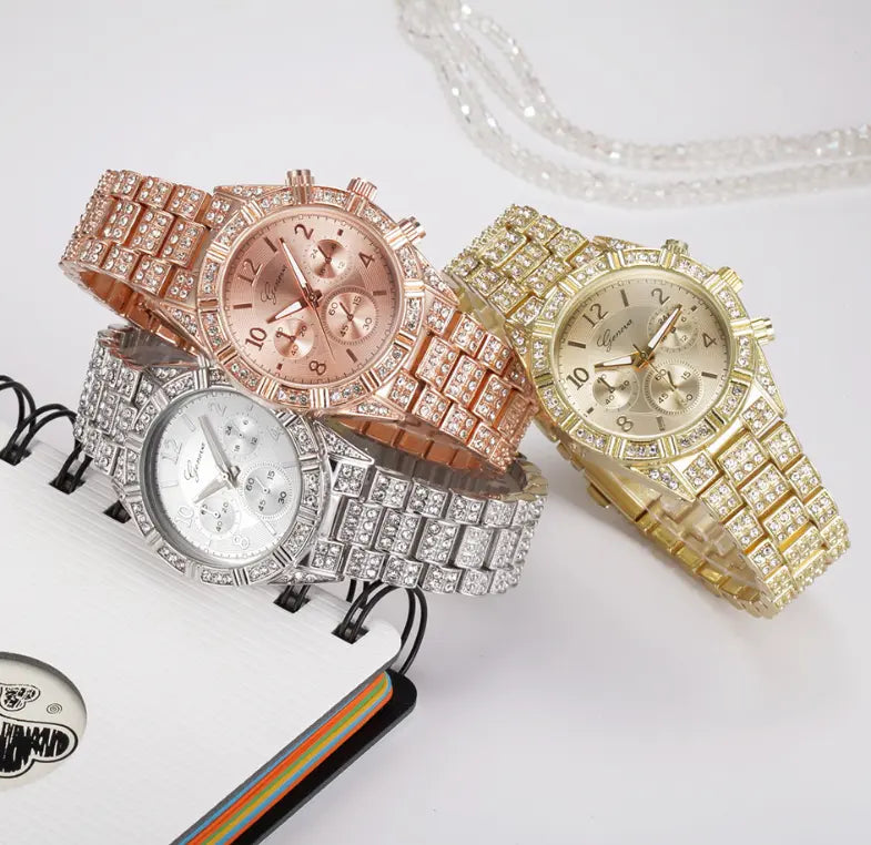 Damen Quarz Armbanduhr aus Edelstahl mit Kristallen - Stilvolle Luxusuhr