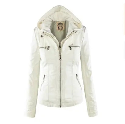 Abnehmbare Solide Lederjacke mit Revers