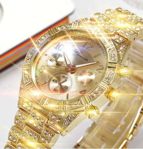 Damen Quarz Armbanduhr aus Edelstahl mit Kristallen - Stilvolle Luxusuhr