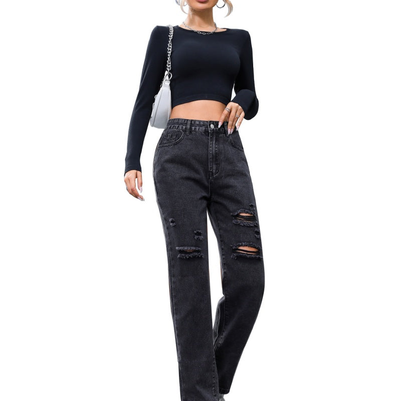 Locker sitzende Denim-Polyester-Hose