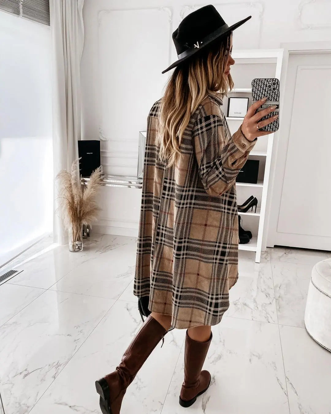 Damen Karo-Hemd-Kleid