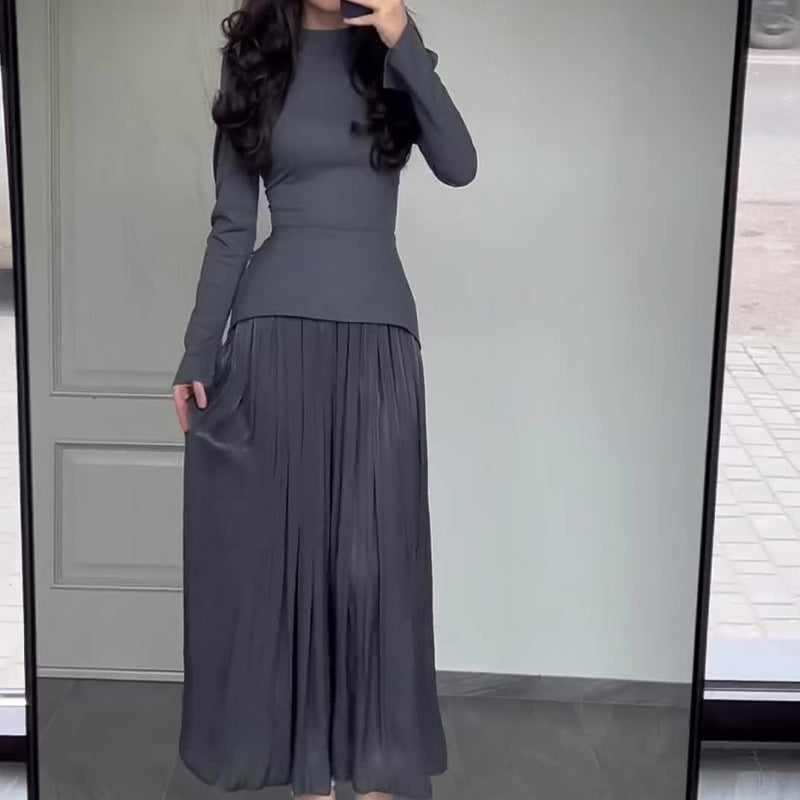 Damen Kleid mit Patchwork-Design und Rundhalsausschnitt