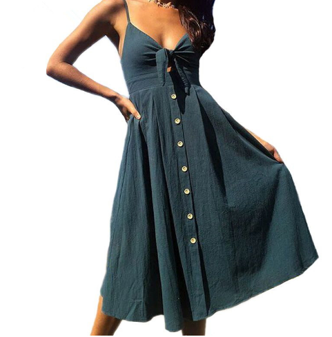 Verführerisches Bogen-Rücken-Kleid mit Knopfleiste