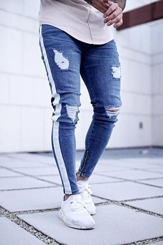 Zerrissene Nostalgie-Jeans in Hellblau mit Reißverschluss für Herren