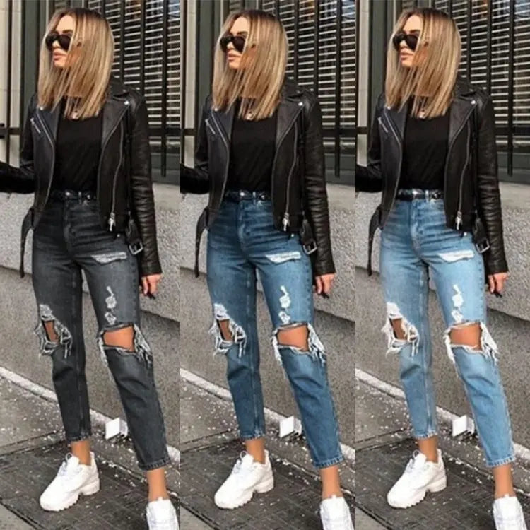 Damenjeans mit zerrissenen löchern