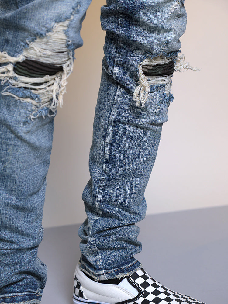 Blue Denim Ripped Jeans für Herren