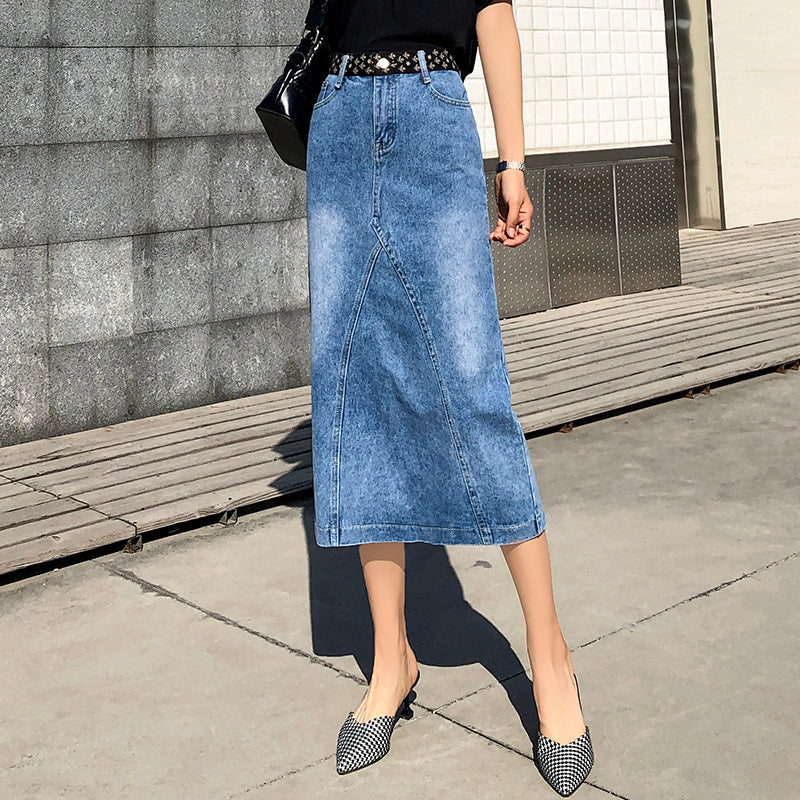 Übergroßer Plus-Size Denim-Rock mit Schlitz und hoher Taille