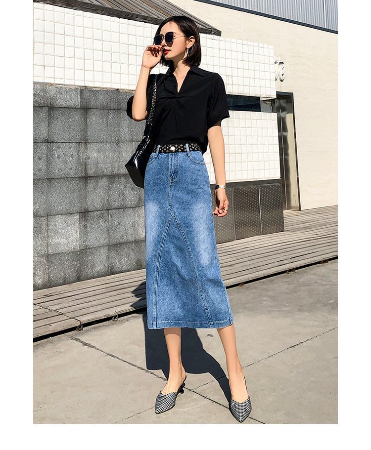 Übergroßer Plus-Size Denim-Rock mit Schlitz und hoher Taille