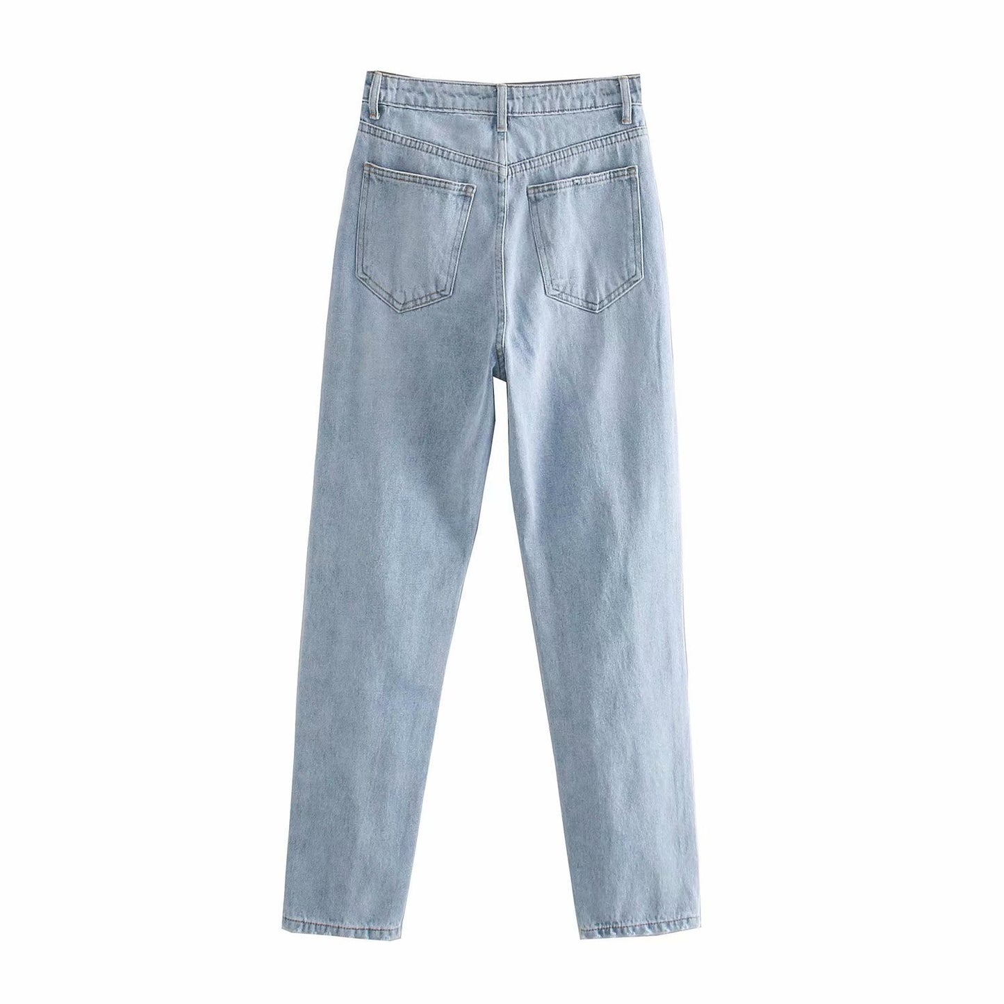Hohe Taille Damen Jeans mit geradem Schnitt und schlanken Löchern