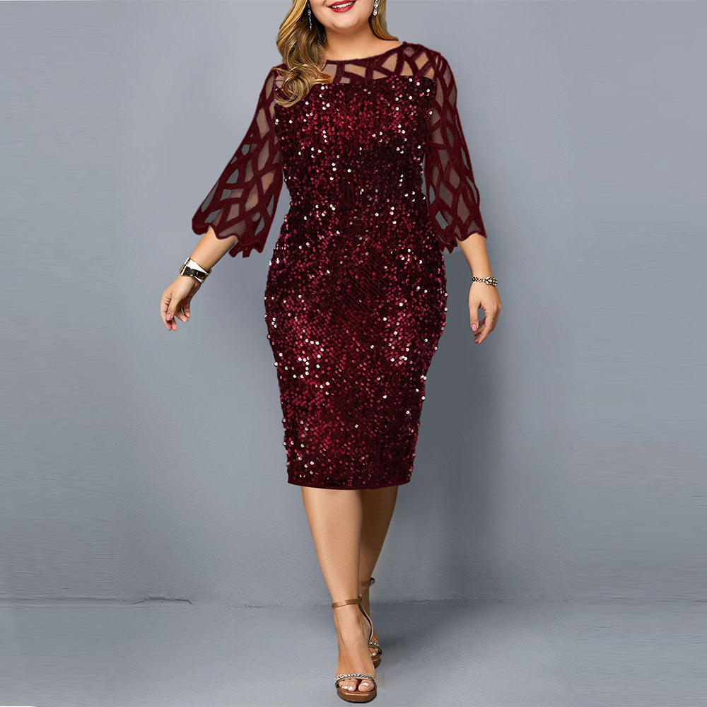 Elegantes Damenkleid mit Lotusblatthülse und Pailletten