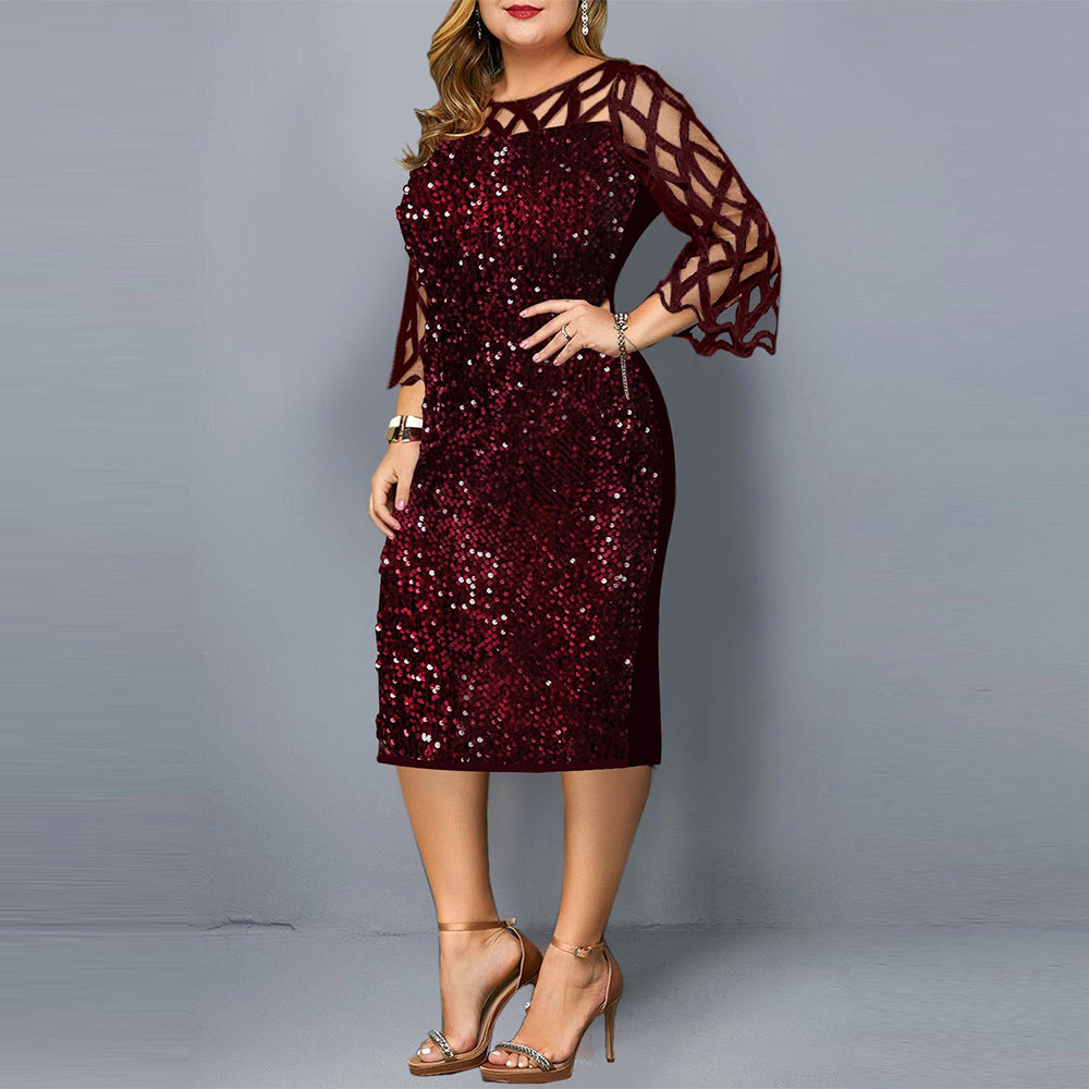 Elegantes Damenkleid mit Lotusblatthülse und Pailletten
