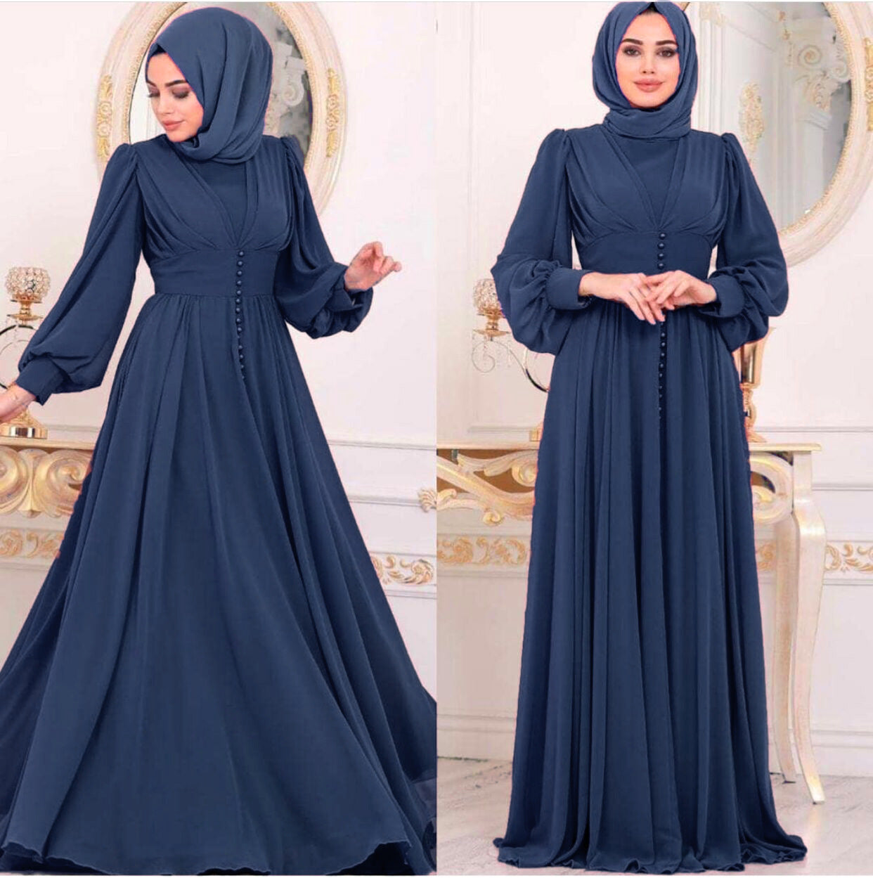 Muslimisches Damenkleid aus Chiffon mit langen Ärmeln