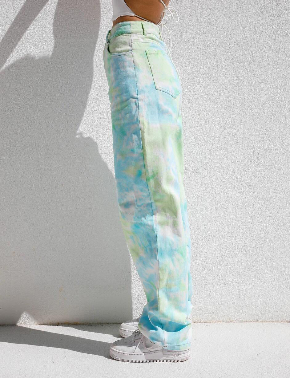 Modische Damen Neue Hochtaillierte Weitbein-Hose Damen Bedruckte Lässige Jeans