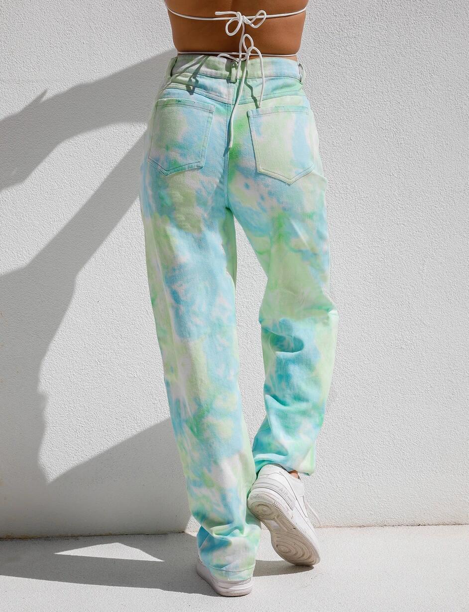 Modische Damen Neue Hochtaillierte Weitbein-Hose Damen Bedruckte Lässige Jeans