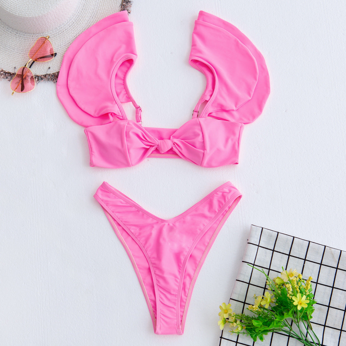 Persönlichkeit Einfarbig Rüsche Bikini-Set - Neue Bademode