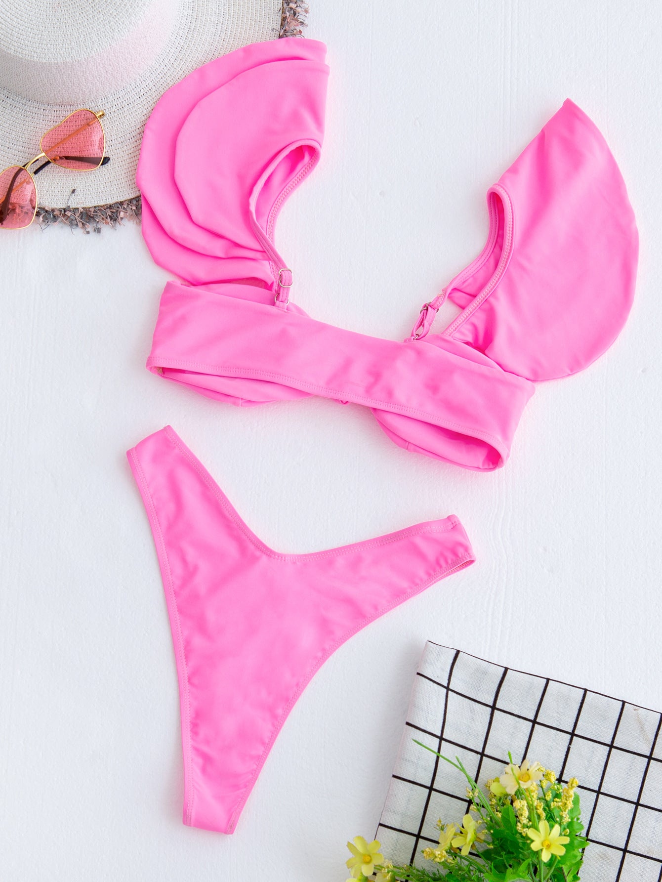 Persönlichkeit Einfarbig Rüsche Bikini-Set - Neue Bademode