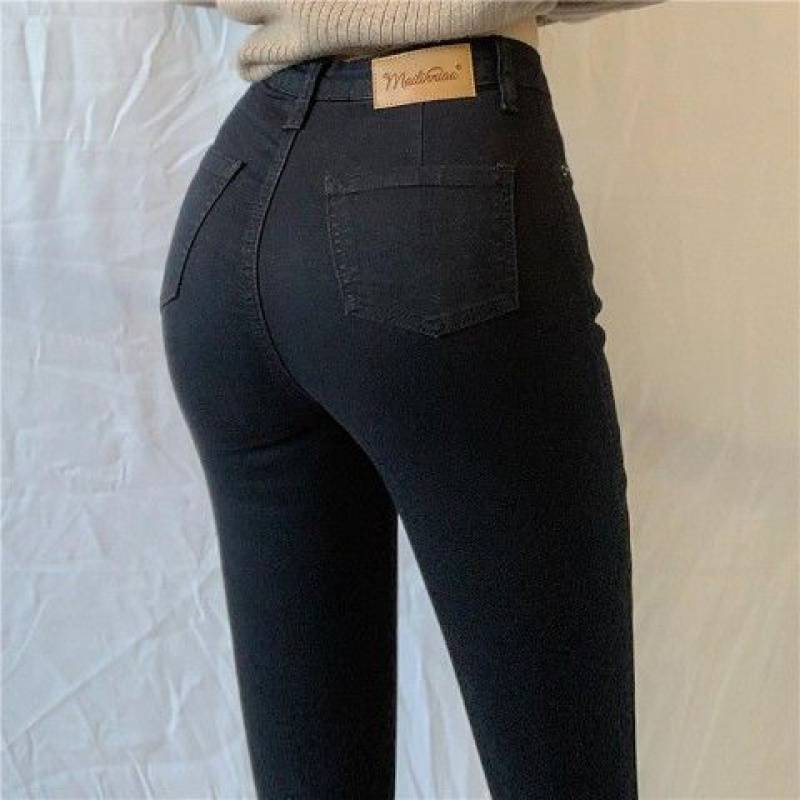 Stretch-Denim-Hose mit hoher Taille und großer Größe