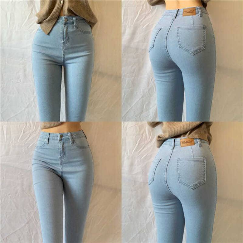 Stretch-Denim-Hose mit hoher Taille und großer Größe