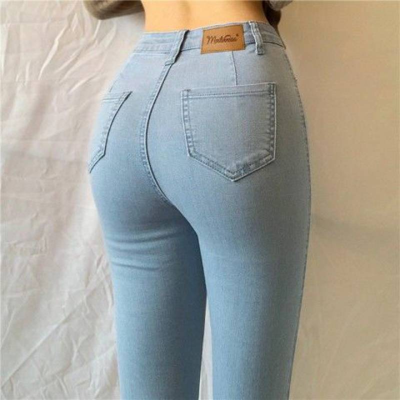 Stretch-Denim-Hose mit hoher Taille und großer Größe