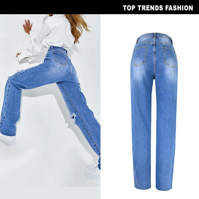 Damen-Hose mit geradem Bein aus Baumwoll-Denimstoff
