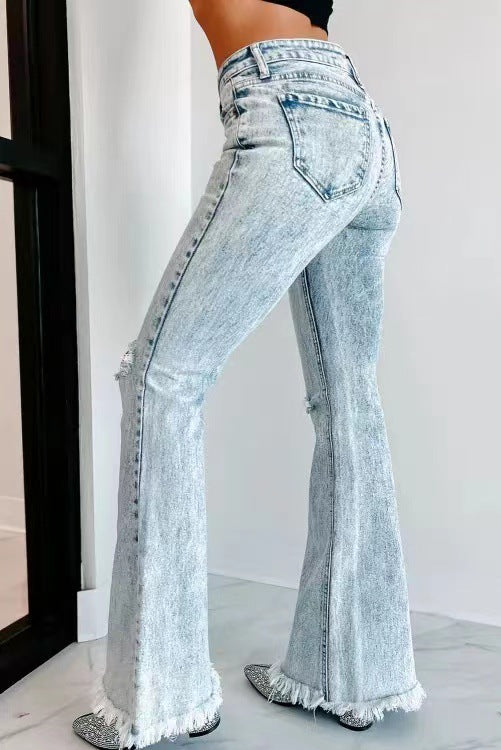 Damenmode Waschung High Waist Zerrissene Jeans