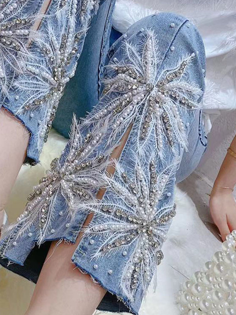 Diamantenschlitz Jeans für Damen