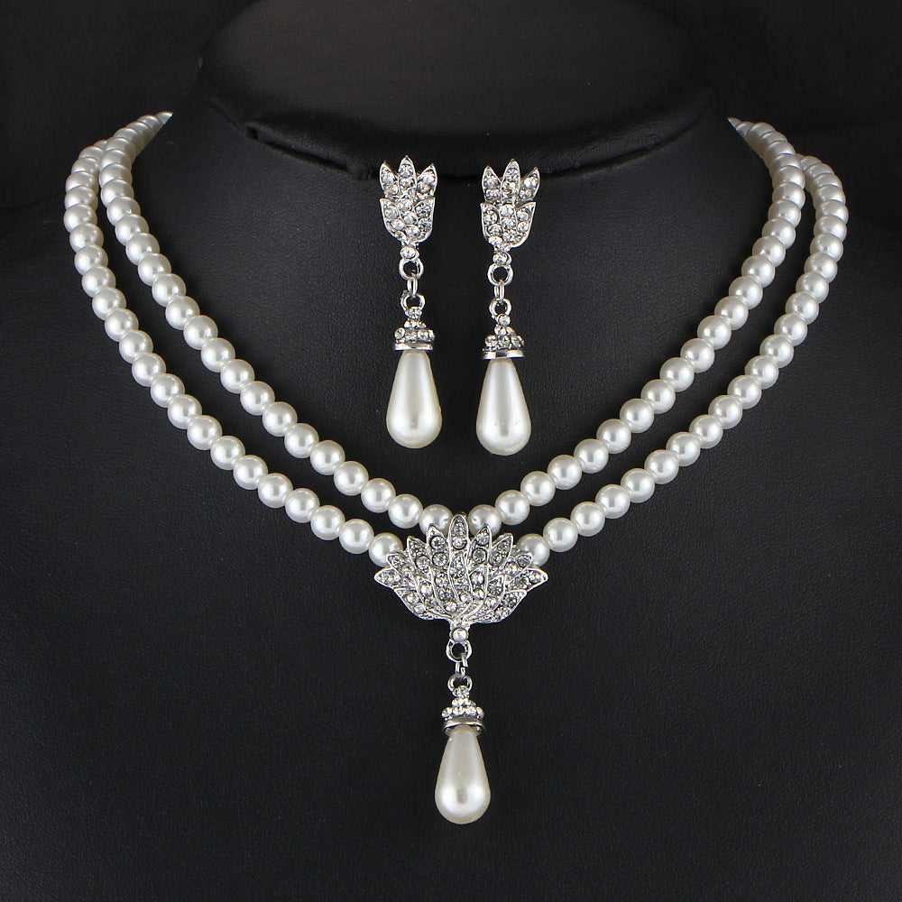 Perlen-Kristall-Diamant Braut-Halskette & Ohrringe