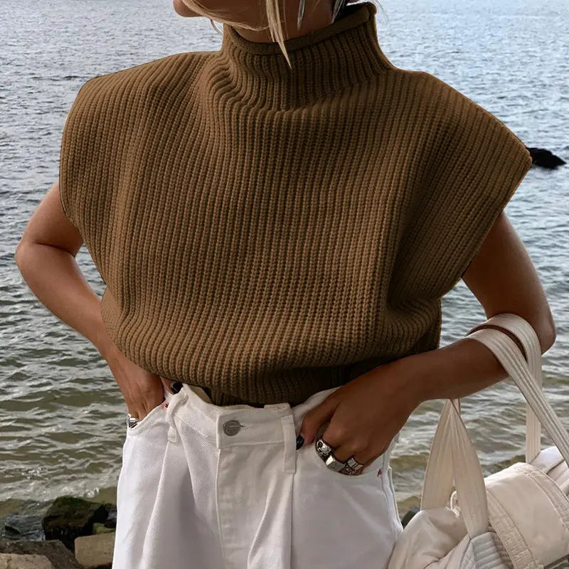 Kurzarm Rollkragenpullover für Damen in Uni-Farben