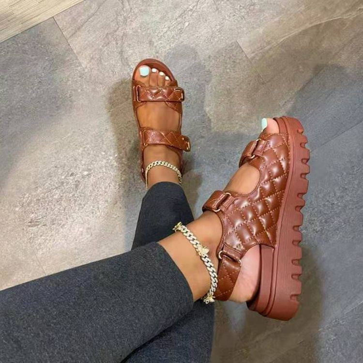 Damen Sandalen Klassischer karierte Velcro-Stil