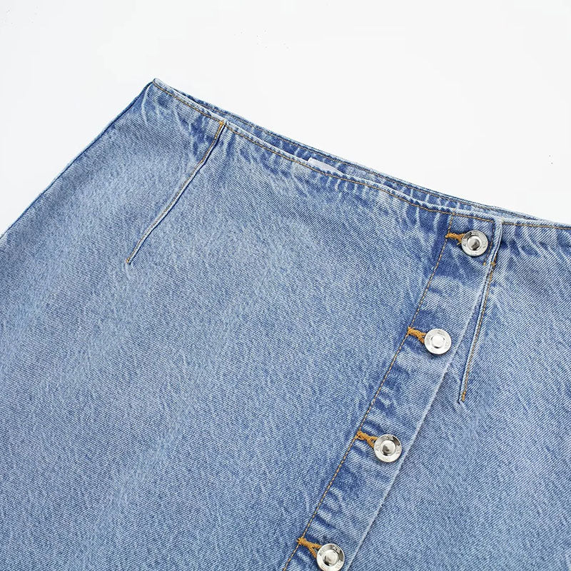Hoch taillierter A-Linien-Schlitz-Denim-Rock für Damen