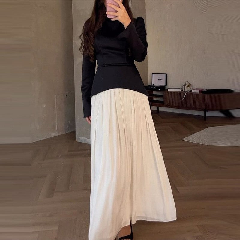 Damen Kleid mit Patchwork-Design und Rundhalsausschnitt