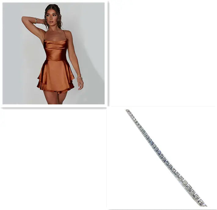 Sommer Neues Elegantes Schlankes Satin-Rückenloses Schnürungs-A-Linien-Kleid
