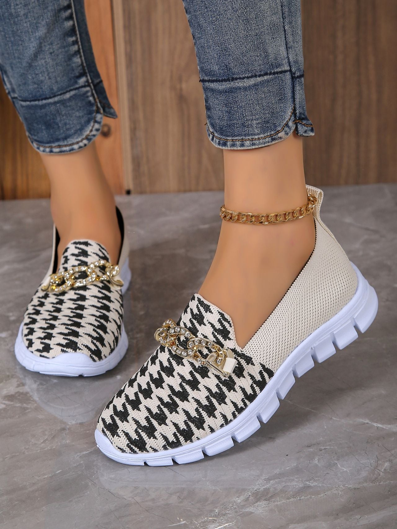 Sommerliche Sport-Mesh-Slipper mit lässigem Hahnentrittmuster