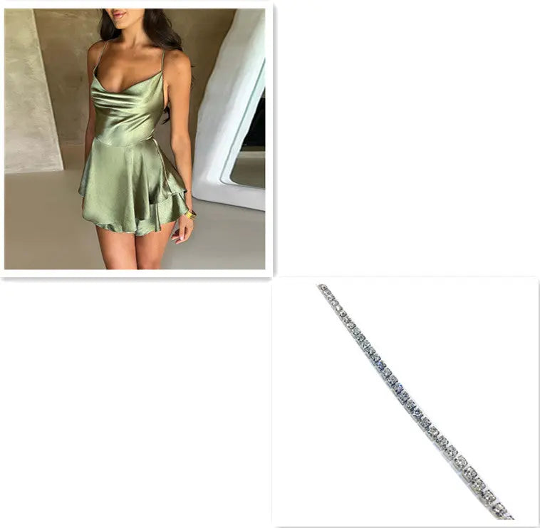 Sommer Neues Elegantes Schlankes Satin-Rückenloses Schnürungs-A-Linien-Kleid